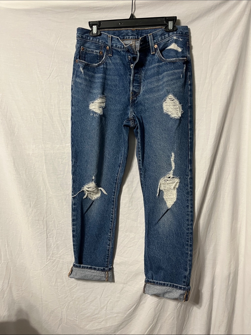 Levi's Distressed Dark Blue Relaxed Fit Jeans